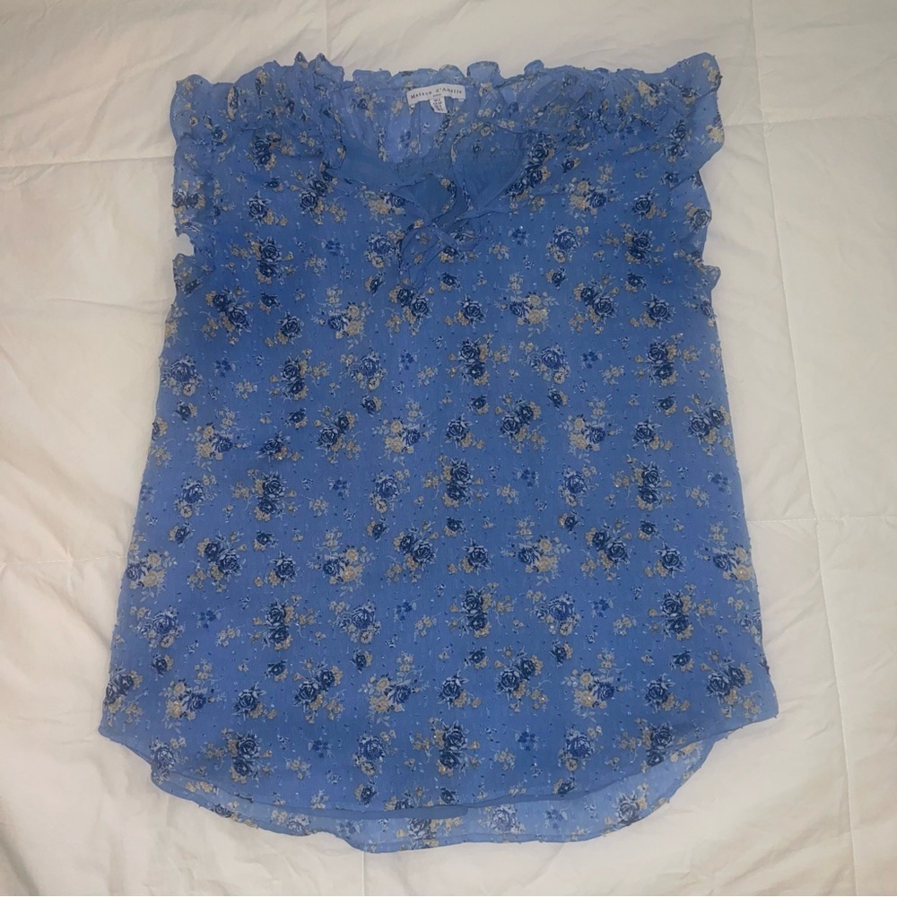 Maison d Amelie Ruffled Cap Sleeve Tank Top Blouse Sz Small Floral Flowy Coastal